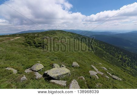 Sunny Summer Day In Krkonose Mountains National Park