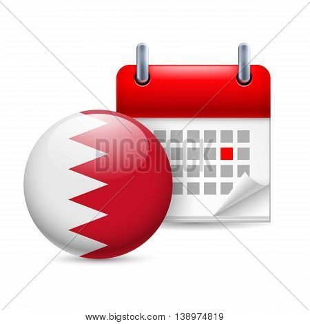 Calendar and round Bahraini flag icon. National holiday in Bahrain