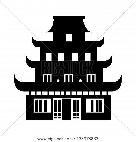 Chinesse temple building , isolated flat icon with black and white colors.