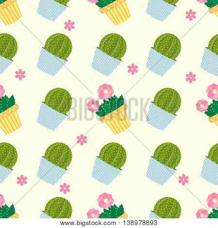 Cactus Pattern Vector Background. Seamless Pattern With Cute Cactus.