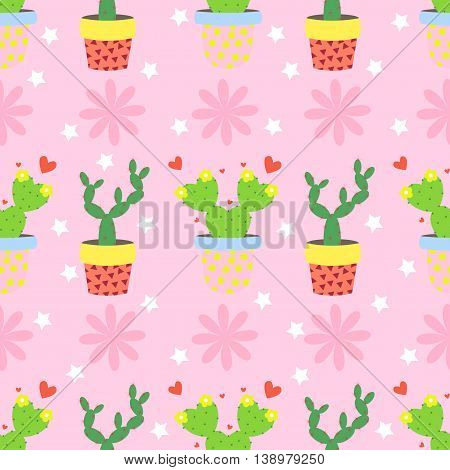 Cactus Pattern Vector Background. Seamless Pattern With Cute Cactus.