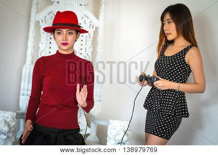 The Girl with controlled robot by Joystick.