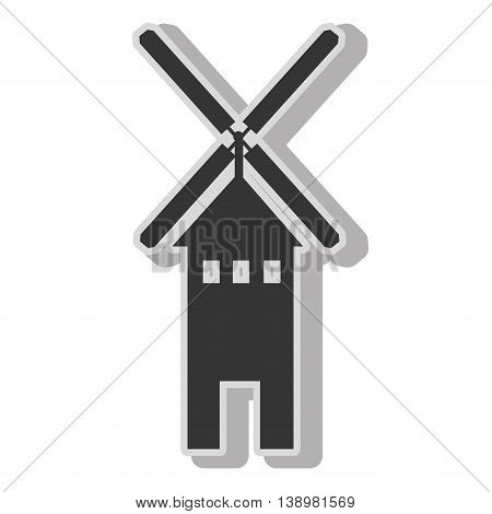Windmill farm eolic , isolated flat icon with black and white colors.