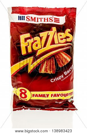 Winneconnie WI - 18 July 2016: Smiths frazzles in crsipy bacon flavor on an isolated background.