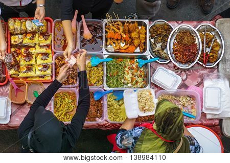 Kota Kinabalu,Sabah,Malaysia-March 14,2016:Street food or traditional Malay dishes in Kota Kinabalu,Sabah.Kota Kinabalu is one of the most vibrant and popular food capitals in the borneo.