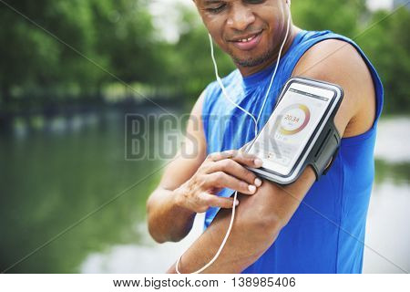 Man Exercise Outdoos Nature Park Health Tracking Concept