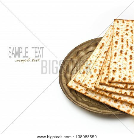 Matza for passover seder celebration on white background