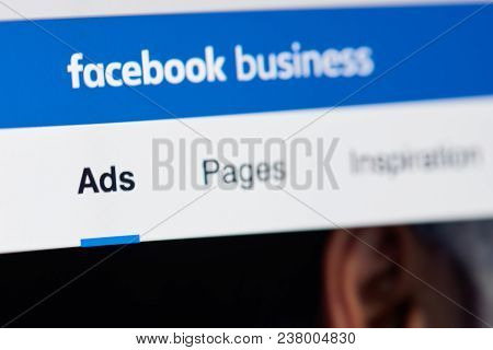 New York, Usa - April 26, 2018: Facebook Business Page For Advertising On Laptop Screen Close-up
