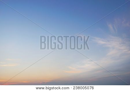 Beautiful Nature Blue Sky With Clouds In The Morning, Colorful Sky As A Background, Cloudscape Conce