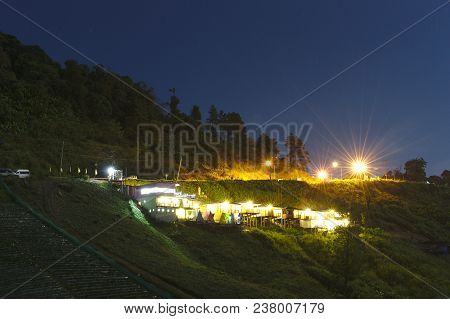 Strawberry Garden Farm, Night Shoot Long Exposure With Night Light And Blue Sky At Phu Tubberk, Thai