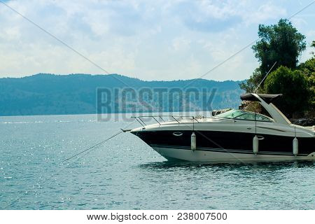 Beautiful Bay With Sailing Boats Yacht, Menorca Island, Spain. Yachting, Travel And Active Lifestyle