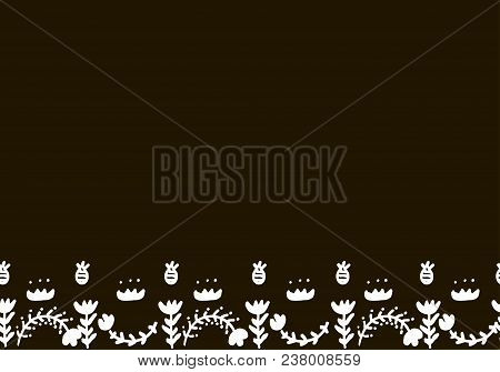 Hand Drawn Cute Vector Canvas. Simple Doodle Floral Elements. Scandinavian Style. Black And White.