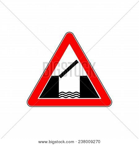 Road Sign Warning: Drawbridge In Red Triangle. Vector Illustration. Eps10