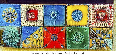 Lisbon, Portugal -  September 12, 2017 Colorful Ceramic Tiles Souvenirs Handicrafts Lisbon Portugal.