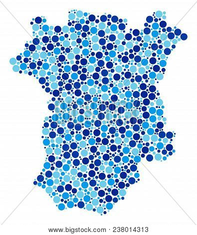 Chechnya Map Composition Of Spheric Dots In Variable Sizes And Blue Color Tints. Random Round Spots 