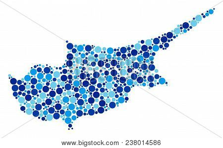 Cyprus Countries Map Collage Of Dots In Various Sizes And Blue Color Tinges. Scattered Round Element