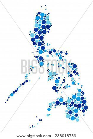 Philippines Map Collage Of Circle Elements In Variable Sizes And Blue Color Tinges. Scattered Round 