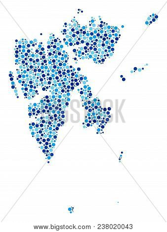 Svalbard Island Map Collage Of Circle Elements In Different Sizes And Blue Shades. Random Small Sphe