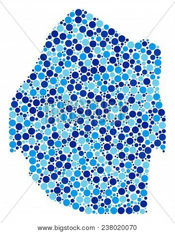 Swaziland Map Mosaic Of Round Dots In Various Sizes And Blue Shades. Randomized Round Spots Are Comp