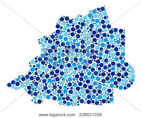Vatican Map Composition Of Round Dots In Various Sizes And Blue Color Hues. Random Small Spheres Are