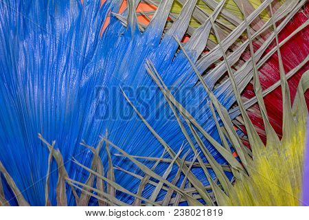 Dried Leaf  Yellow Red And Blue For Background Or Wallpaper.