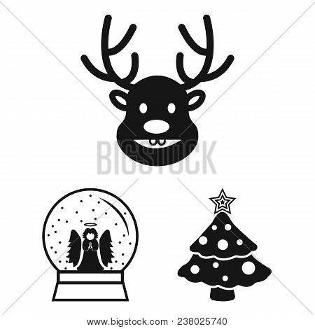 Christmas Attributes And Accessories Black Icons In Set Collection For Design. Merry Christmas Vecto