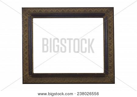 Wooden Ornate Picture Frame Isolated On White Background. Antique And Vintage Objects