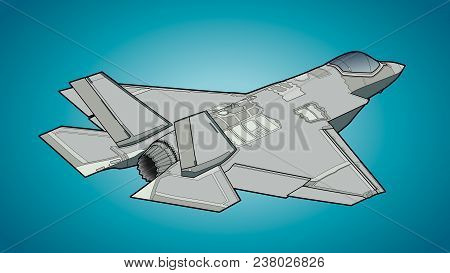 Flight Of The Newest American Jet Fighter Aircraft. Colourful Technichal Draw.