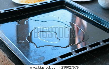 Cooking Pizza. Oil On A Baking Sheet Pan