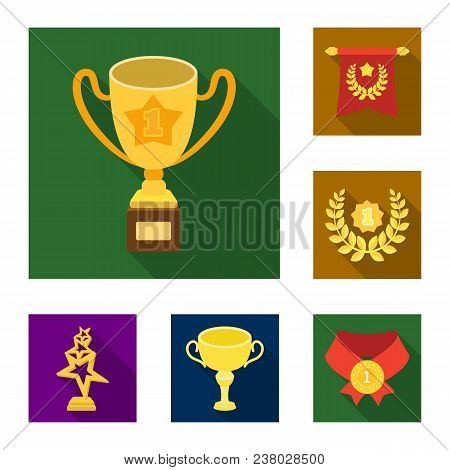 Awards And Trophies Flat Icons In Set Collection For Design.reward And Achievement Vector Symbol Sto