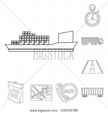 Logistics Service Outline Icons In Set Collection For Design. Logistics And Equipment Vector Symbol 