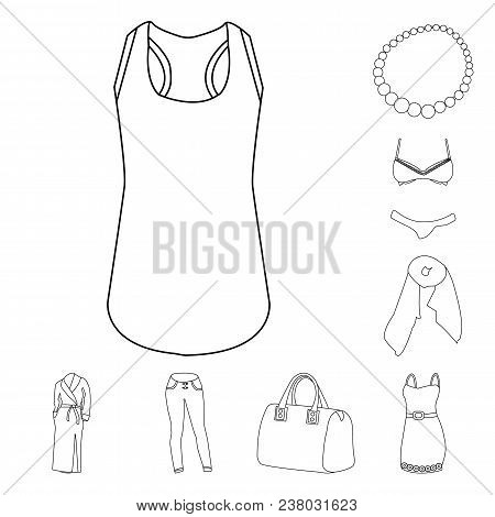 Women Clothing Outline Icons In Set Collection For Design.clothing Varieties And Accessories Vector 