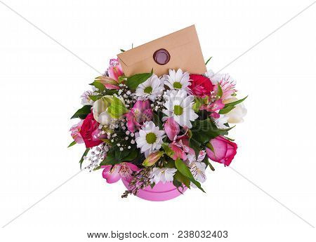 Bouquet Of Flowers With A Greeting Card. Place To Place Your Text.