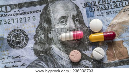 Some Medications On A Ticket Of Dollar, Conceptual Image Copay Health