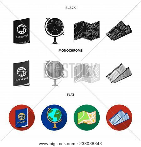 Vacation, Travel, Passport, Globe .rest And Travel Set Collection Icons In Black, Flat, Monochrome S