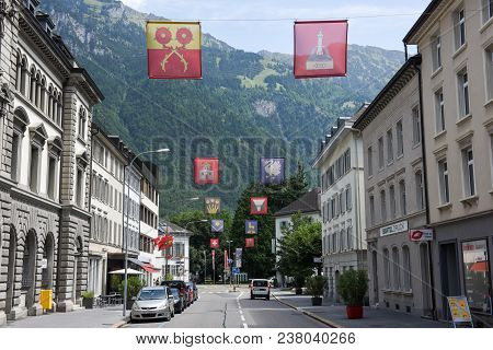 The Town Of Glarus On The Swiss Alps