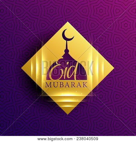 Bautiful Eid Mubarak Card On Golden Diamond Shape