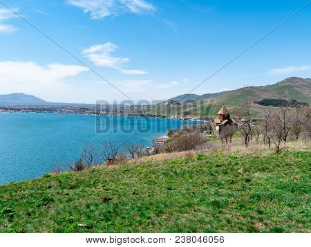 View Of Sevanavank Church In Sevan, Armenia On Sunny Spring Day, Blue Sky