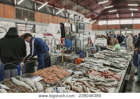 March 24th, 2018 - Olhao, Portugal: Variety Of Fish And Seafood In The Stalls At The Fish Market Of 