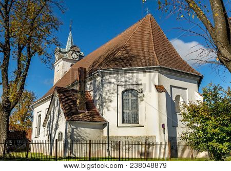 Roman Catholic Church Of Holy Trinity In Latvian Town Kuldiga, Europe. The Building Was Built In 164