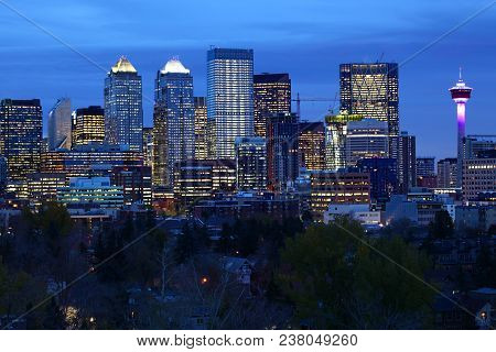 A Night View Of Calgary, Canada City Center