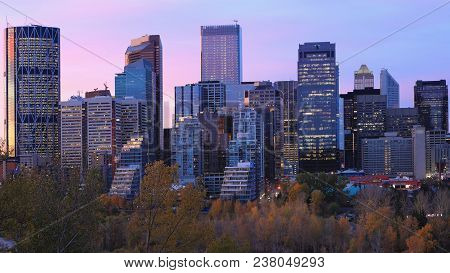 A Twilight View Of Calgary, Canada Skyline