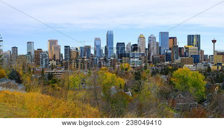 The Calgary, Canada City Center With Colorful Fall Leaves