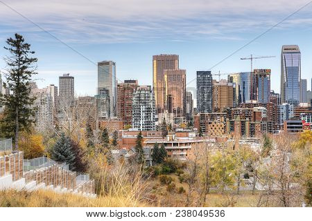 The Calgary, Alberta Skyline With Fall Foliage