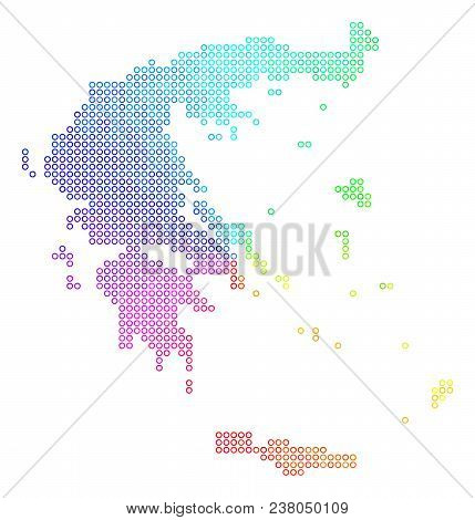 Spectral Greece Map. Vector Geographic Map In Bright Spectral Color Tinges. Spectrum Has Circular Gr