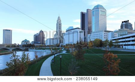 The Columbus, Ohio City Center On A Beautiful Morning