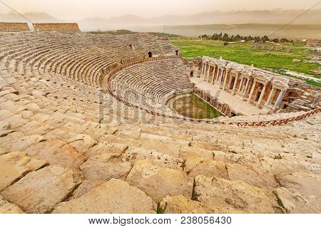 Ruins Of Ancient Greco-roman Theater In Ancient City Hierapolis Near Pamukkale, Turkey