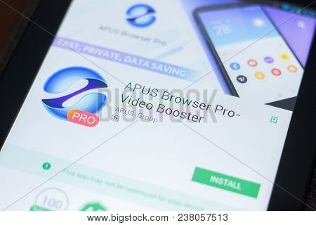 Ryazan, Russia - April 19, 2018 - Apus Browser Pro - Video Booster Mobile App On The Display Of Tabl