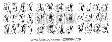 Calligraphy Letters Set G, H And I, Script Font Isolated On White Written With Ink, Vector Illustrat