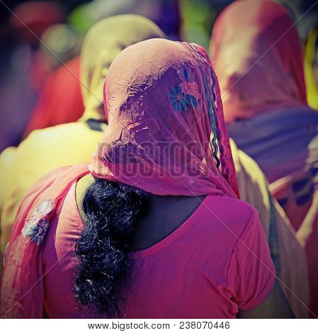 Young Sikh Girl With Long Black Hair And Veil